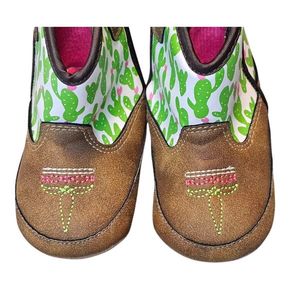 Ariat Lil' Stompers Anaheim Pink Green Brown Cactus Boot Size 2 Western Cowgirl - Picture 5 of 7